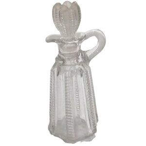 Vintage Clear Glass Panel Cut Striped Cruet with Handle and Stopper
